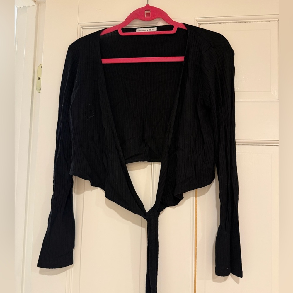 Reformation Black Wrap Cropped Top
